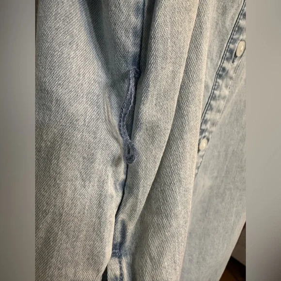 GAP Blue Midi Dress with Puff Sleeves and Mandarin Collar - Picture 4 of 9